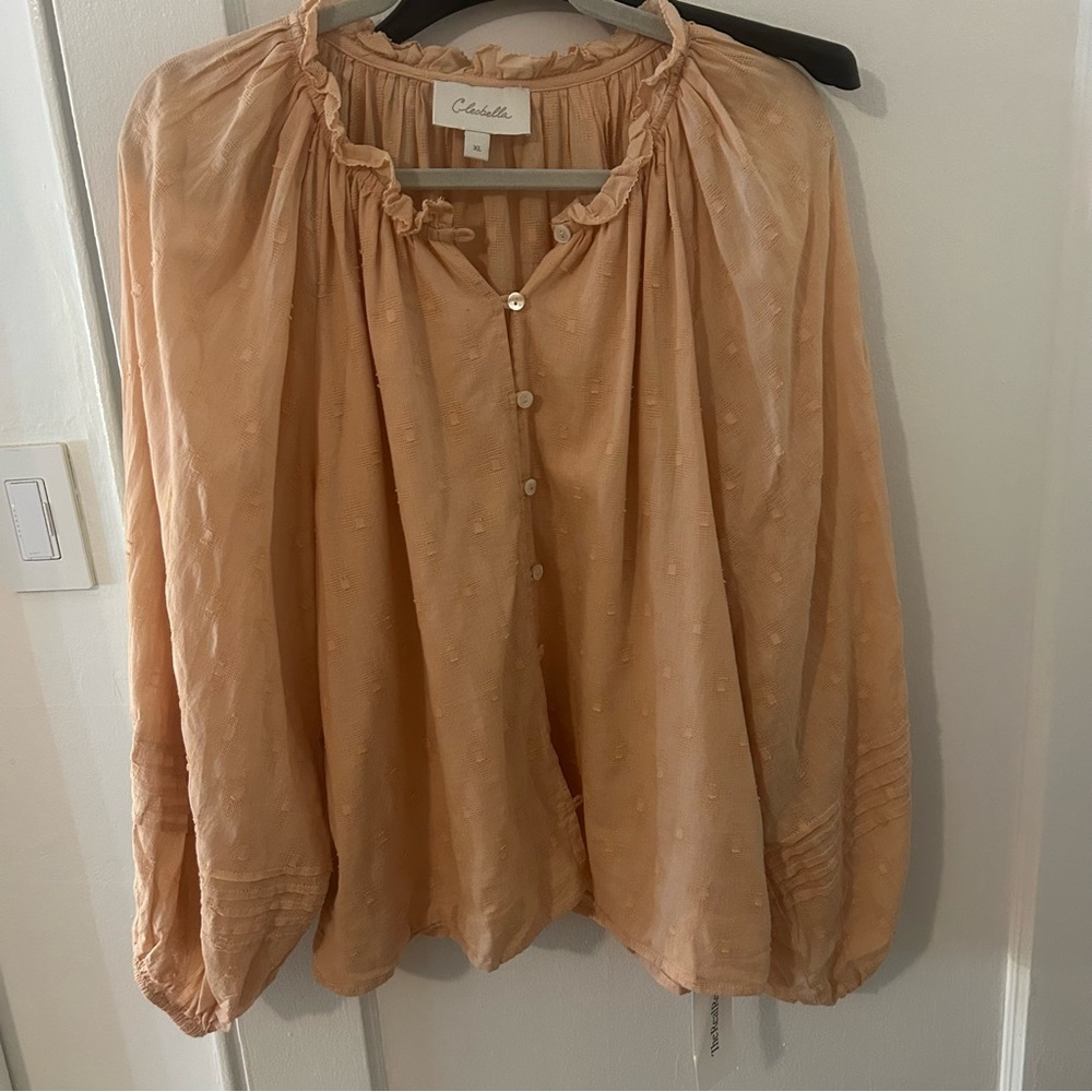 Cleobella Peach Peasant Polka Dot Blouse